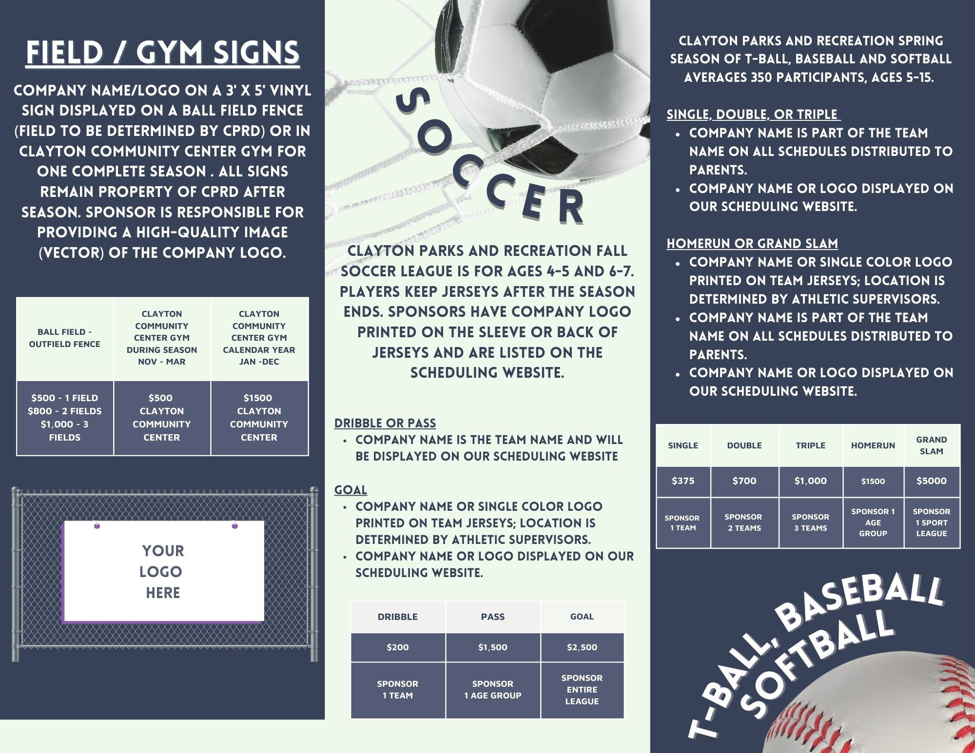 Clayton Parks and Recreations Sponsorship Opportunites (Trifolds)