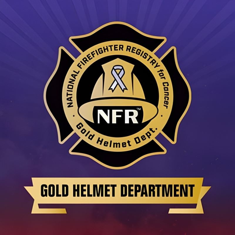 Gold Badge Logo that reads 'National Firefighter Registry for Cancer Gold Helmet Department'